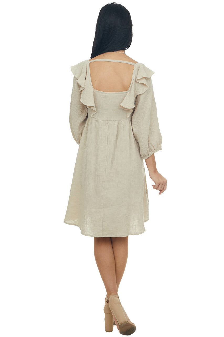 Latte 3/4 Bubble Sleeve Smocked Gauze Dress