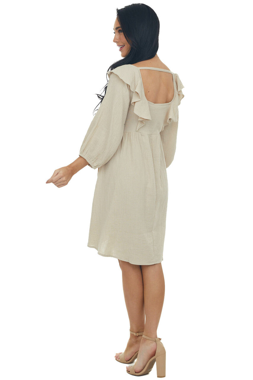 Latte 3/4 Bubble Sleeve Smocked Gauze Dress