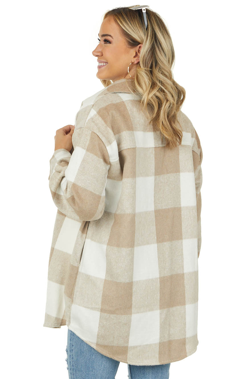 Latte Buffalo Plaid Longline Fleece Shacket