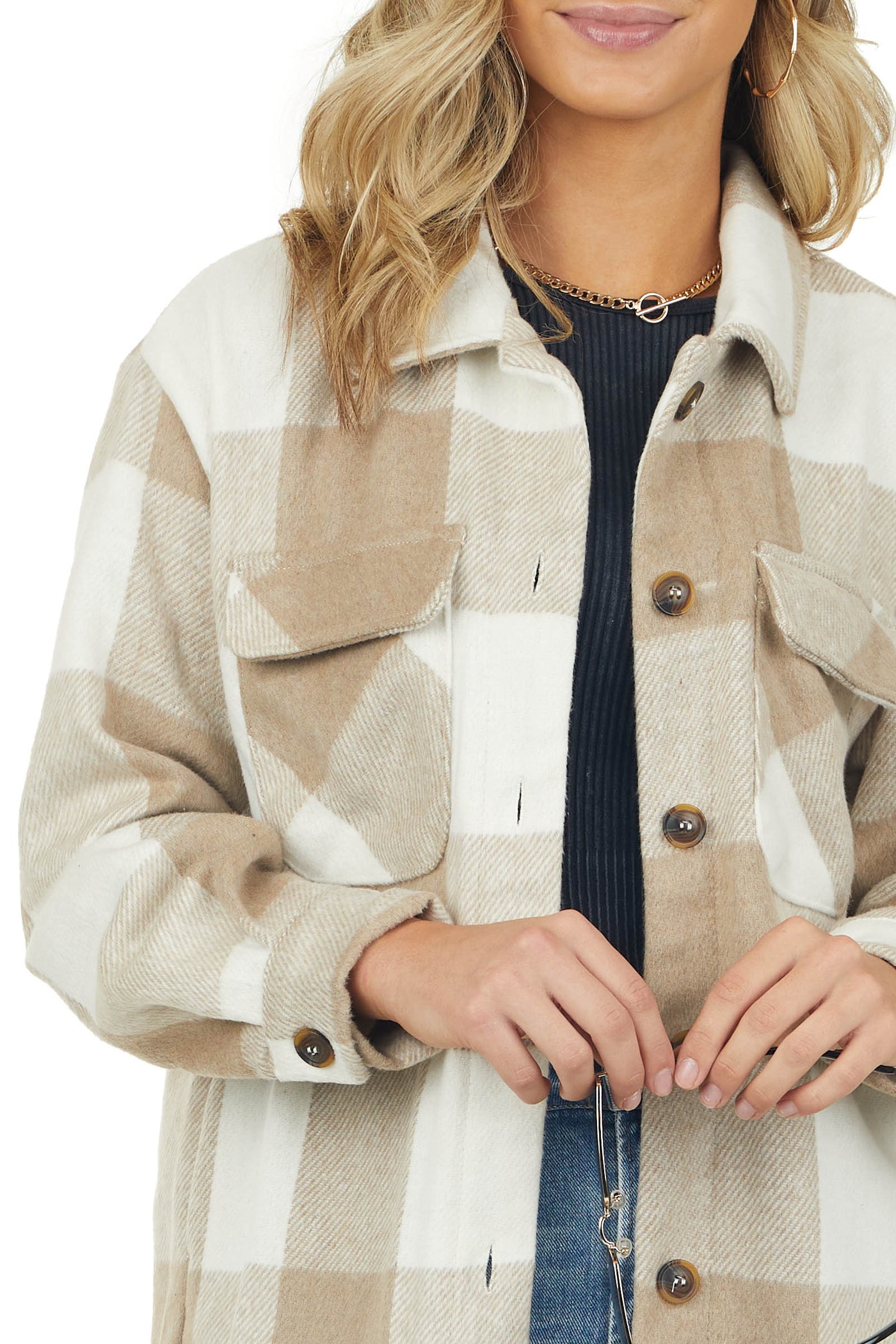 Latte Buffalo Plaid Longline Fleece Shacket