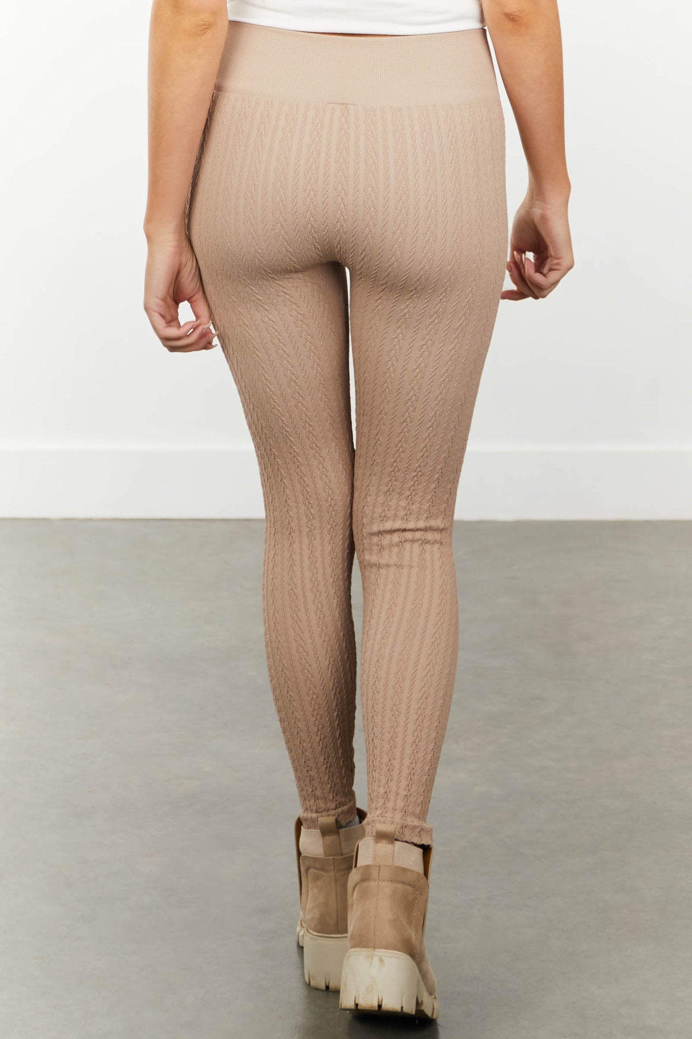 Latte Cable Knit High Waisted Leggings