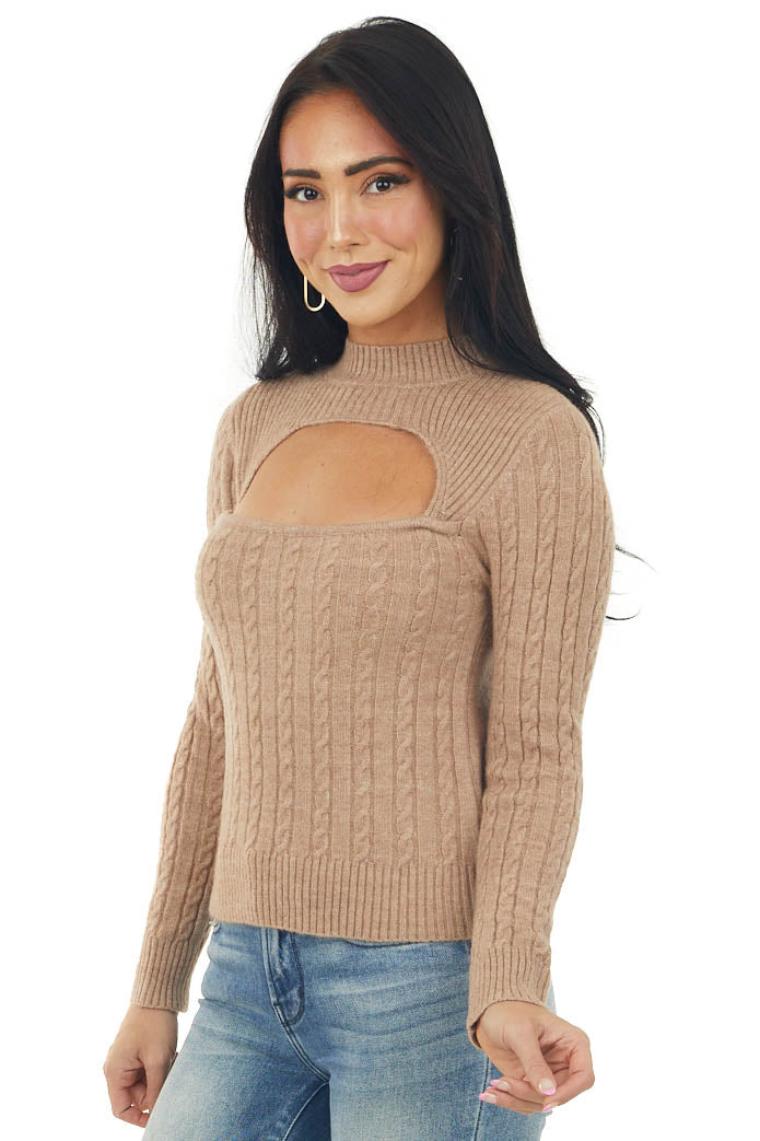 Latte Cable Knit Sweater with Chest Cut Out