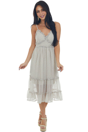 Latte Ditsy Floral Empire Waist Tiered Dress