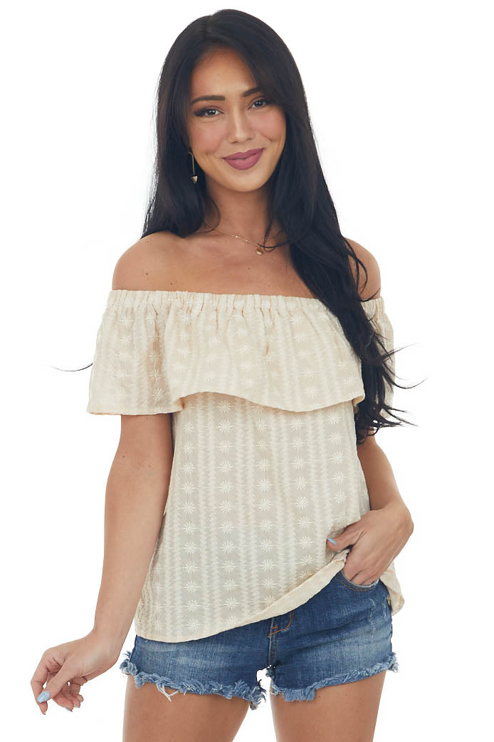Latte Embroidered Off Shoulder Blouse