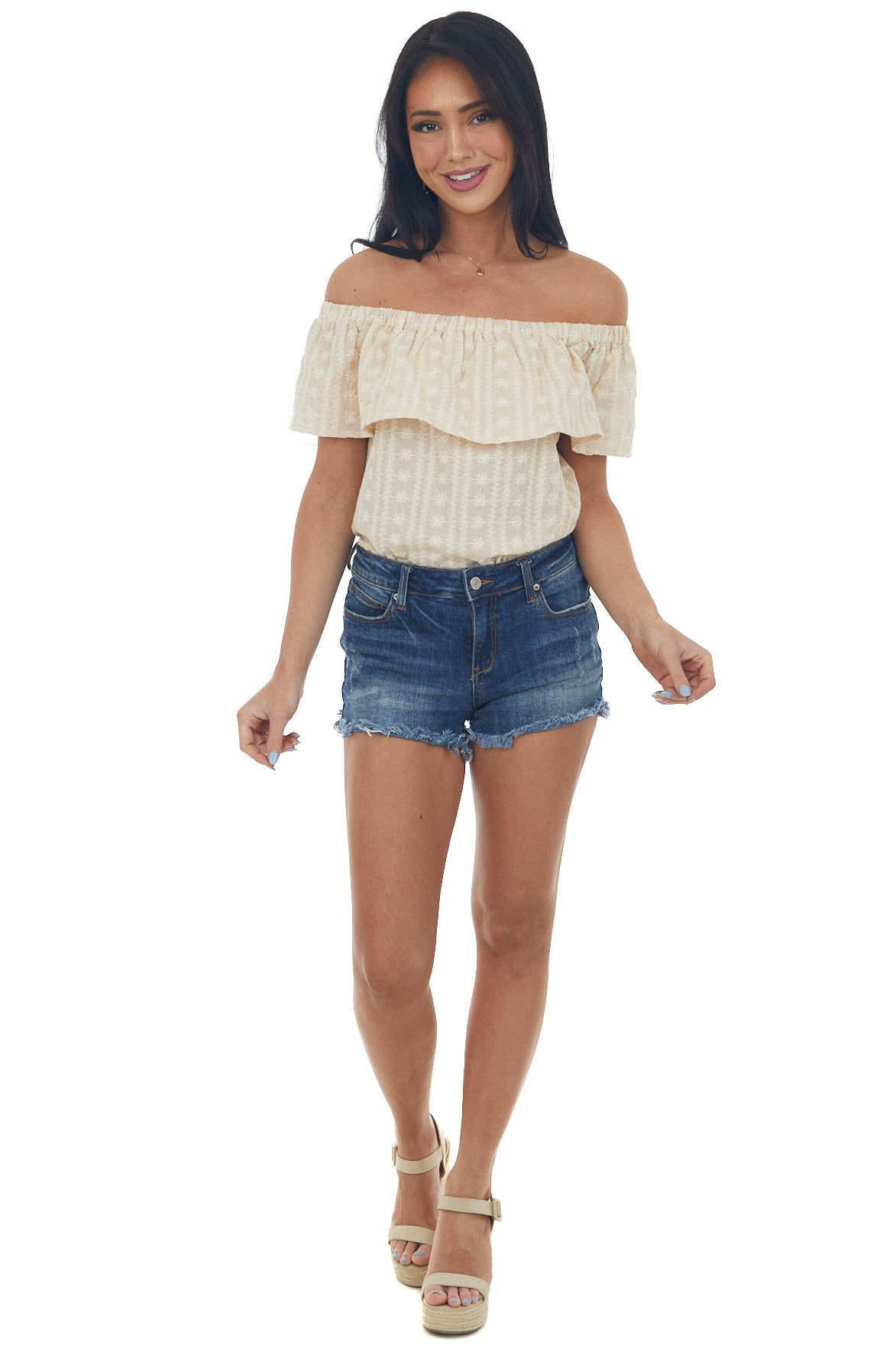 Latte Embroidered Off Shoulder Blouse