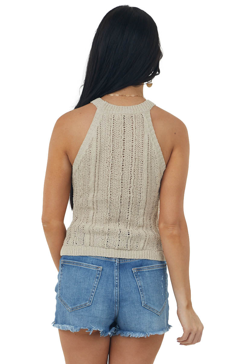 Latte Halter Neck Sweater Knit Tank Top