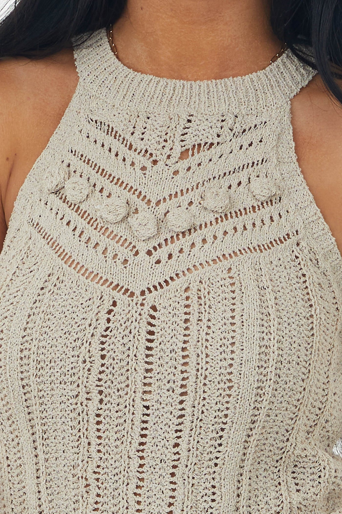 Latte Halter Neck Sweater Knit Tank Top