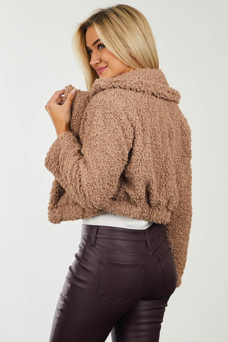 Latte Large Lapel Cropped Sherpa Jacket
