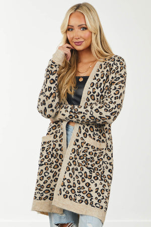 Latte Leopard Print Soft Thick Knit Cardigan