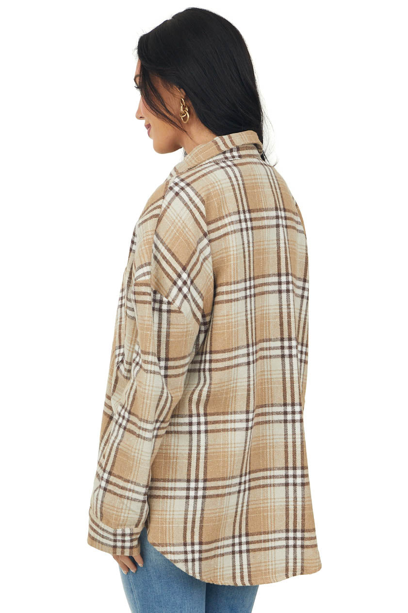 Latte Plaid Soft Fleece Chest Pocket Flannel