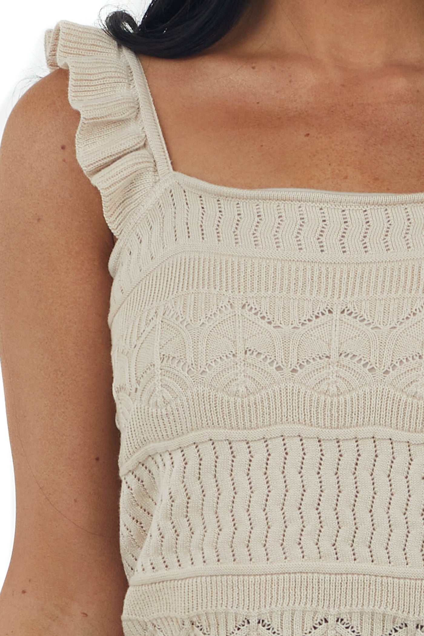 Latte Ruffle Strap Sweater Knit Crop Top