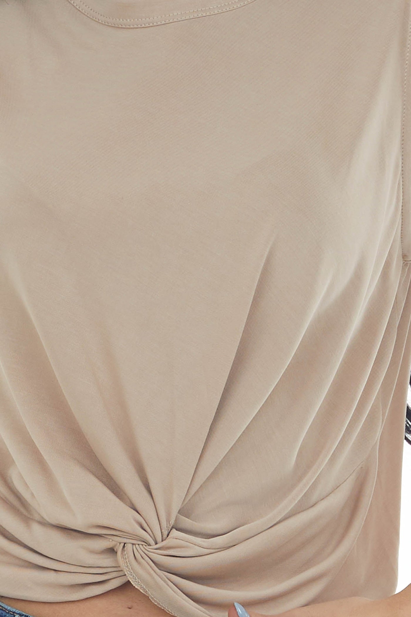 Latte Sleeveless Cropped Knit Top with Front Tie Detail