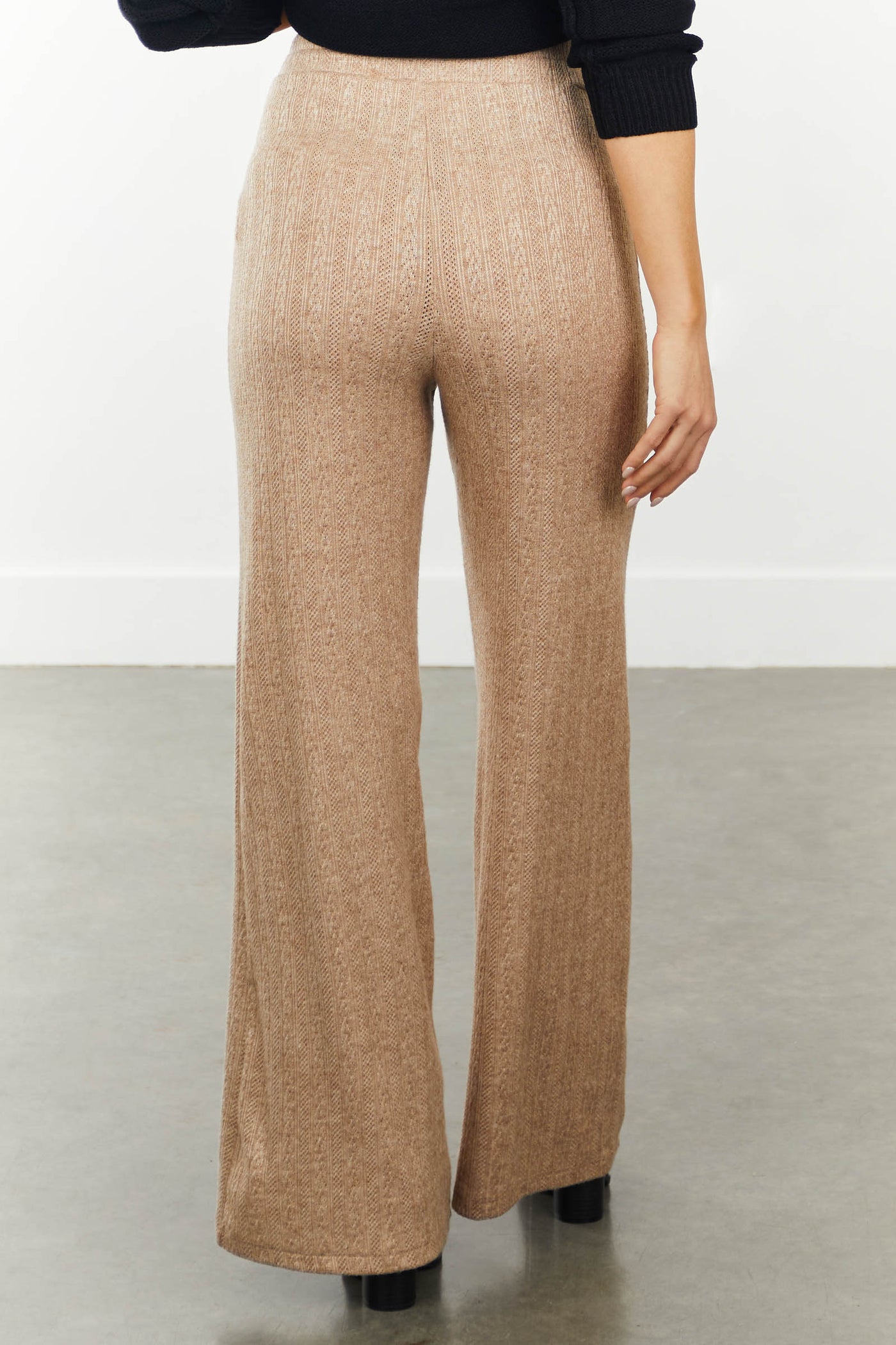 Latte Textured Knit Wide Leg Elastic Pants