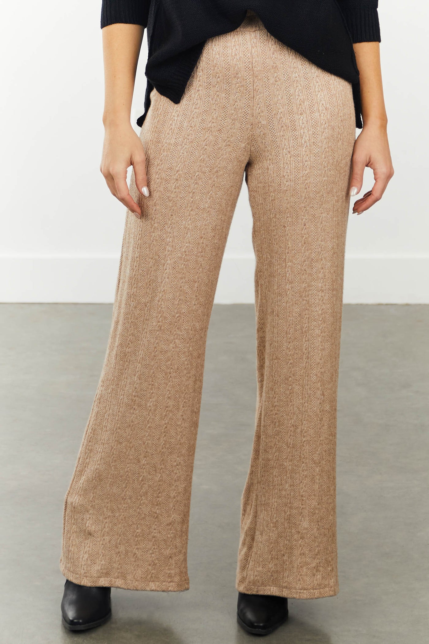 Latte Textured Knit Wide Leg Elastic Pants