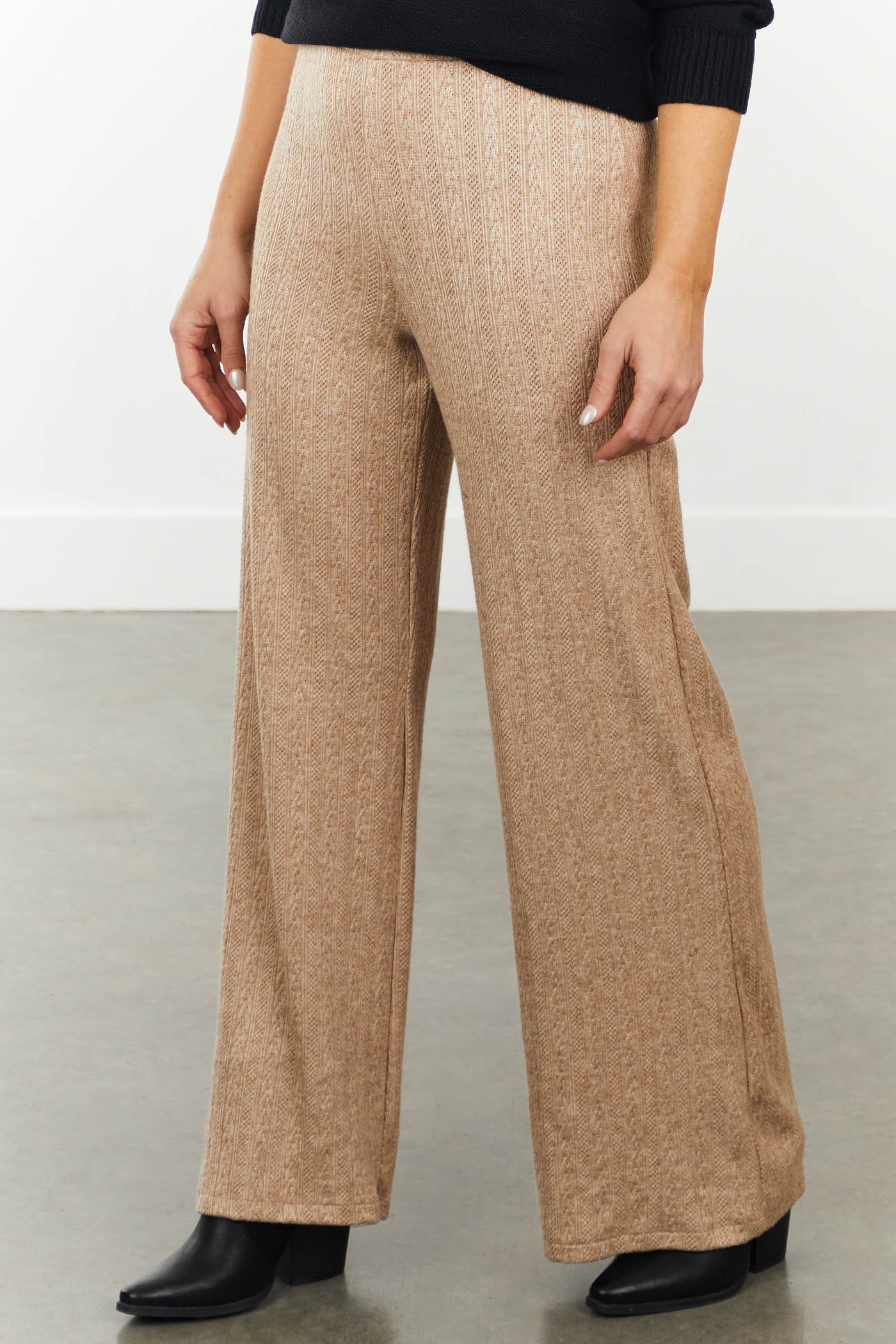 Latte Textured Knit Wide Leg Elastic Pants