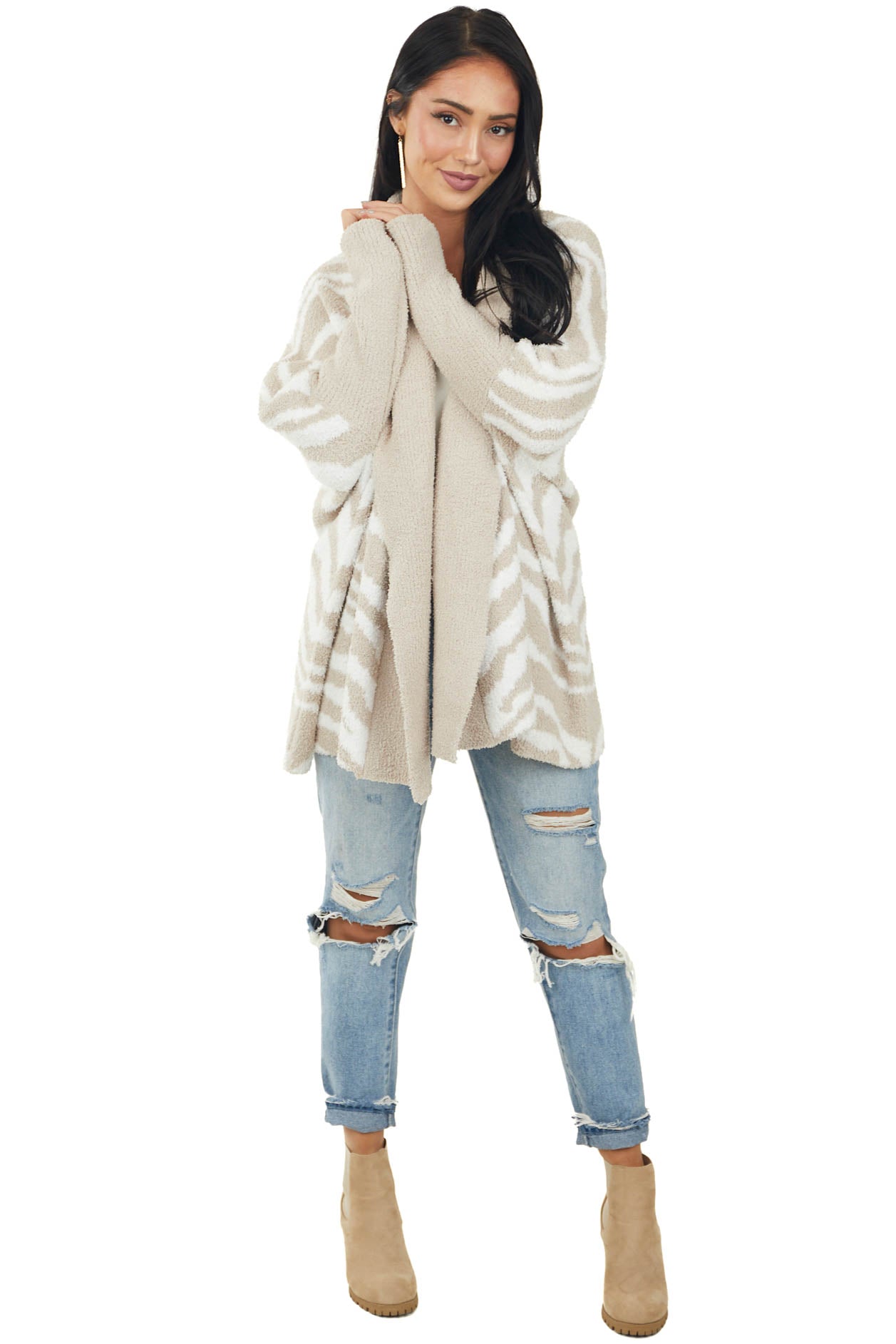 Latte Zebra Print Super Soft Knit Cardigan