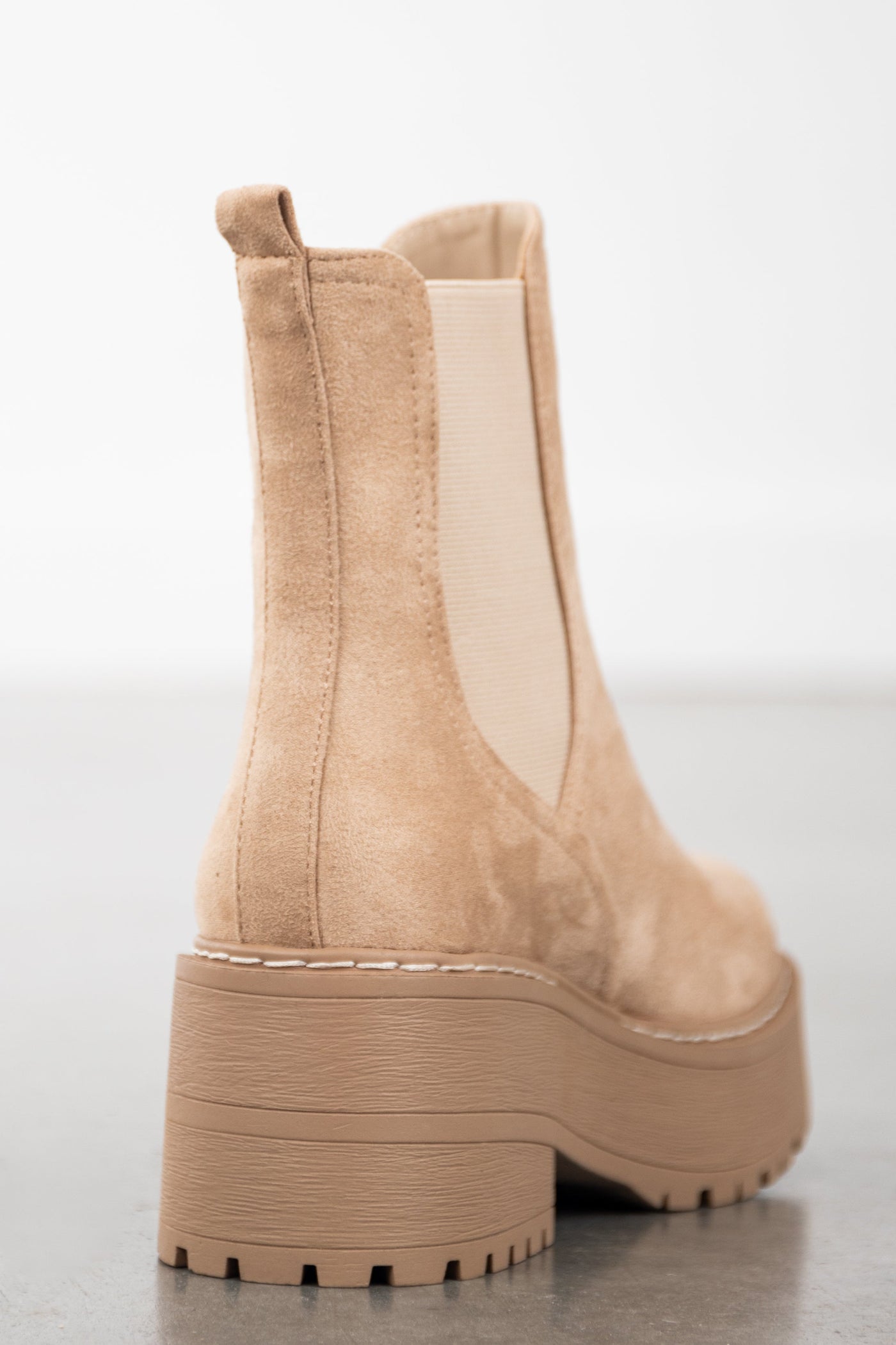 Latte Faux Suede Elastic Platform Lug Booties
