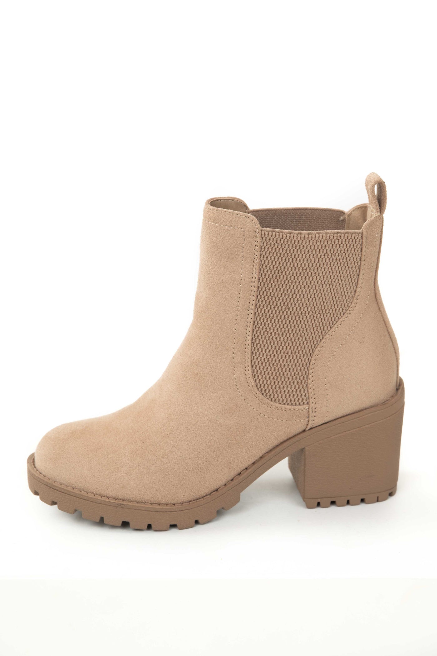 Latte Faux Suede Heeled Ankle Lug Boots