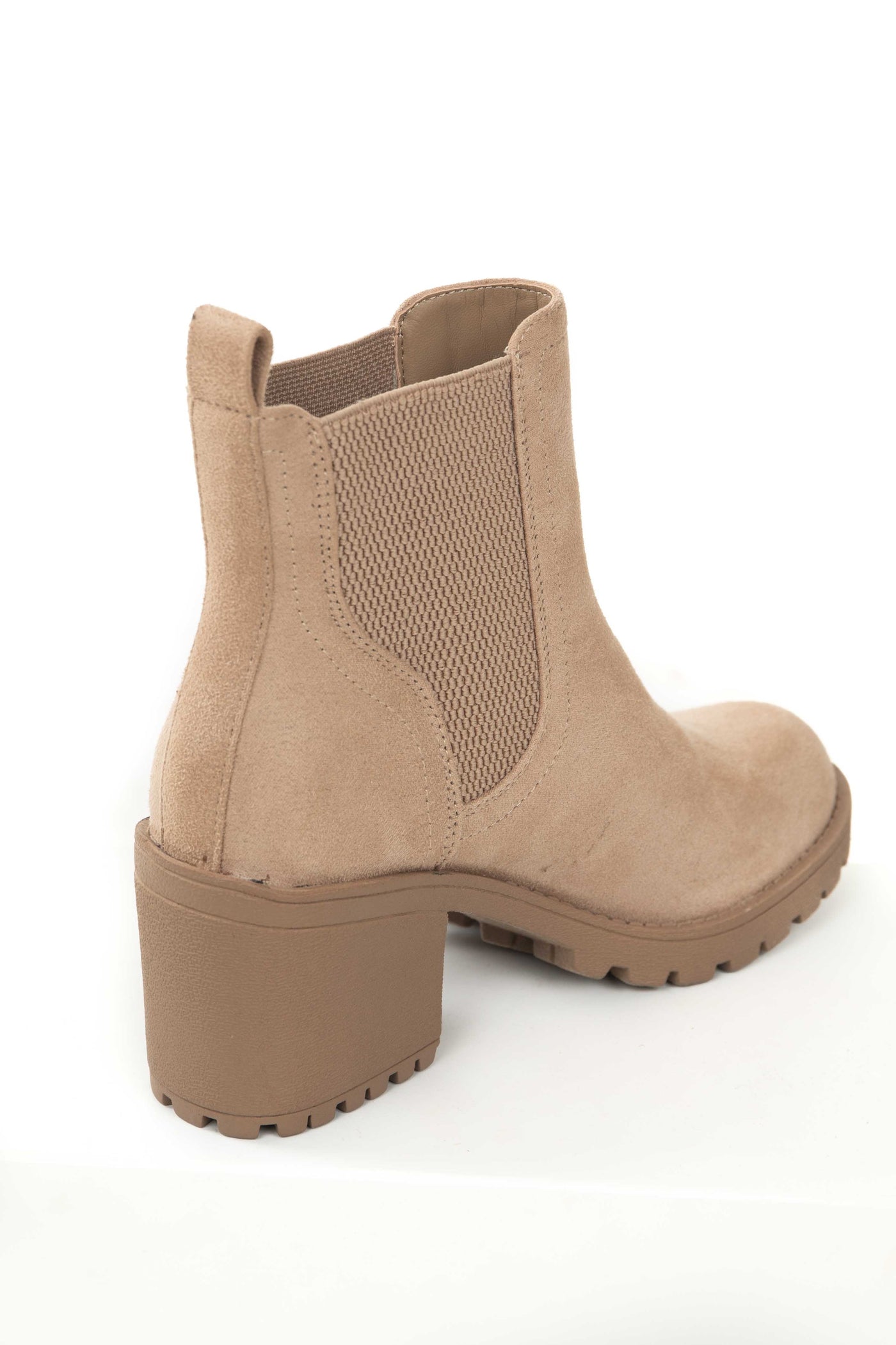 Latte Faux Suede Heeled Ankle Lug Boots