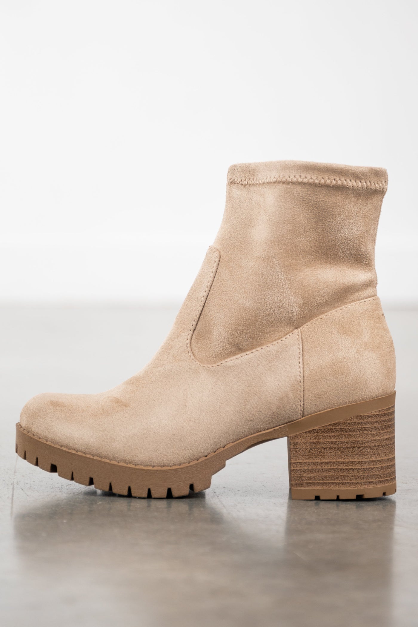 Latte Faux Suede Lug Sole Heeled Ankle Boots