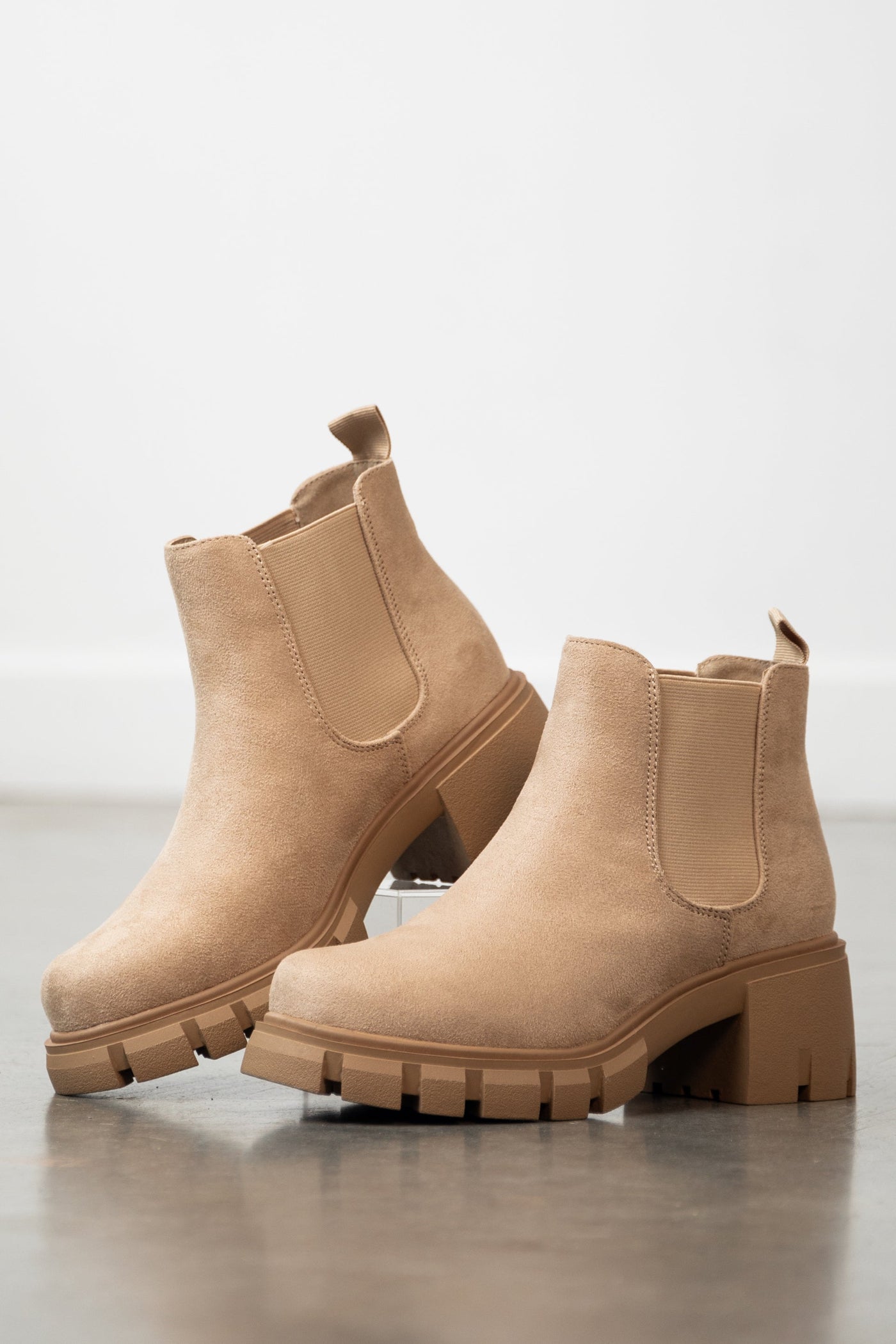 Latte Faux Suede Slip On Lug Booties