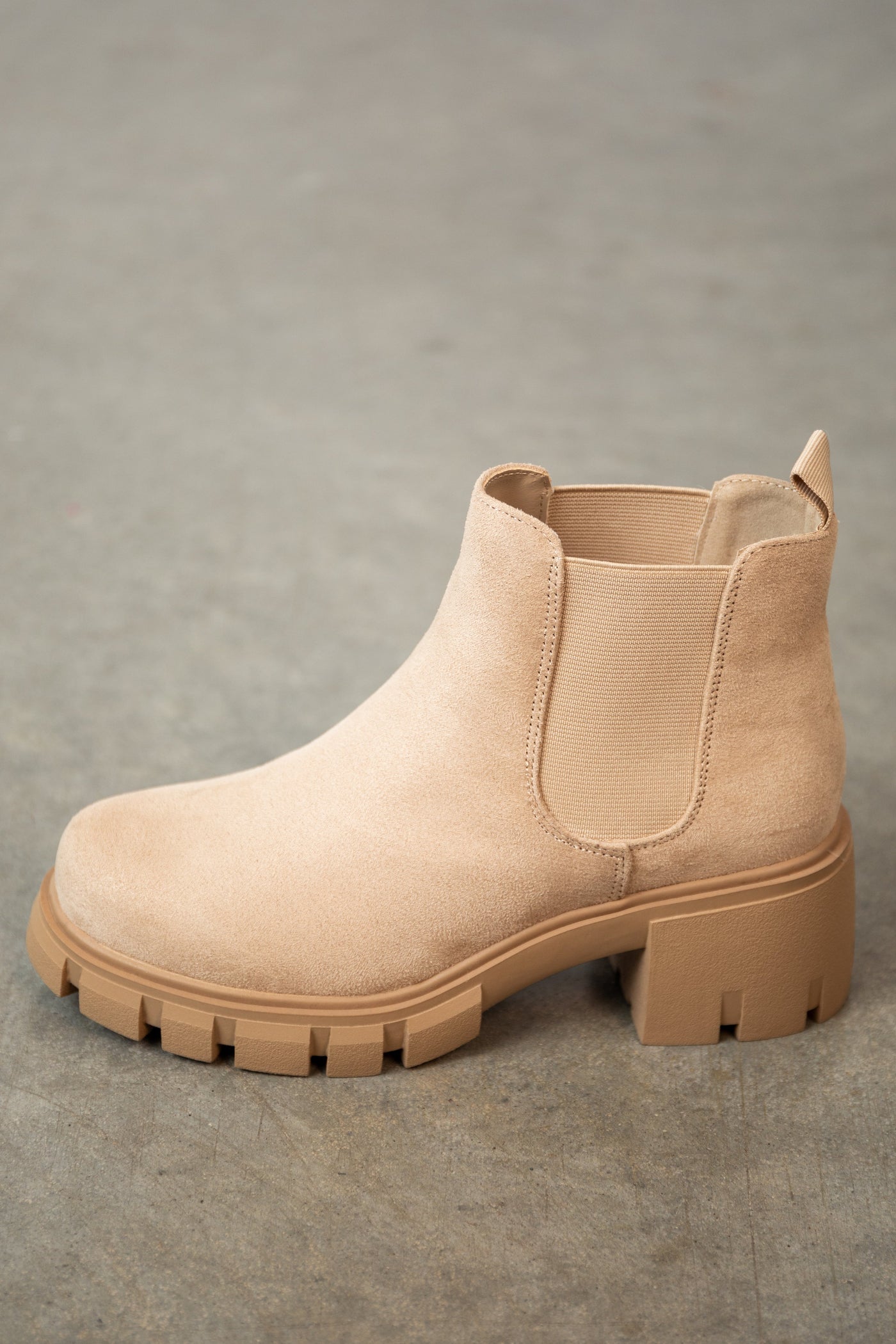 Latte Faux Suede Slip On Lug Booties