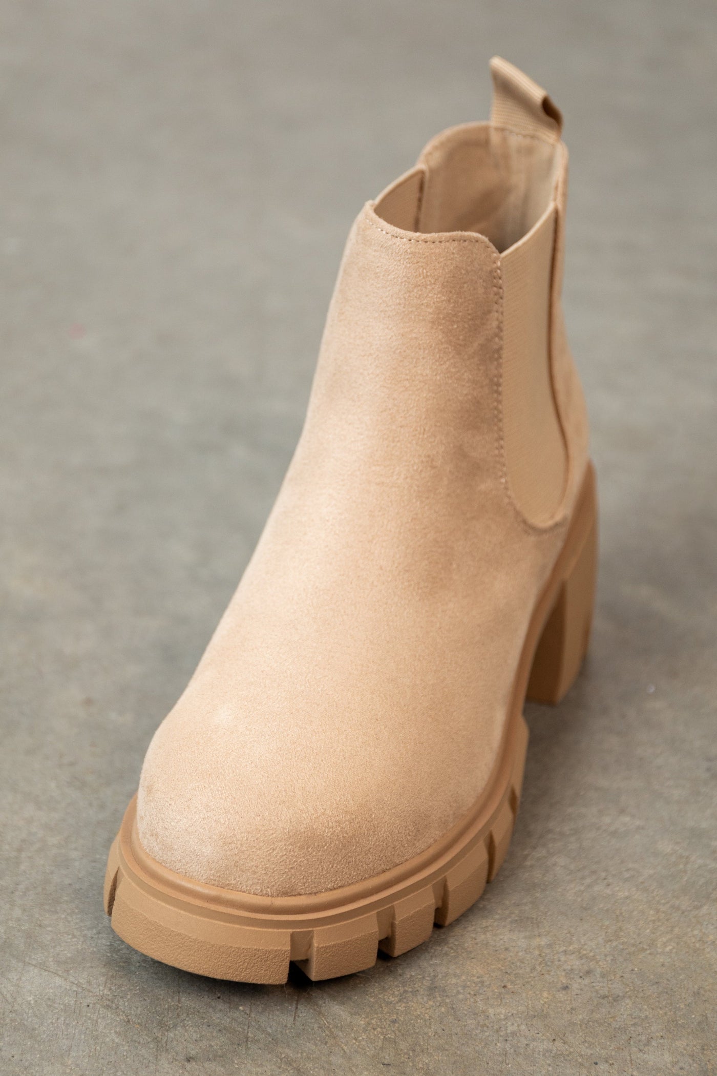 Latte Faux Suede Slip On Lug Booties