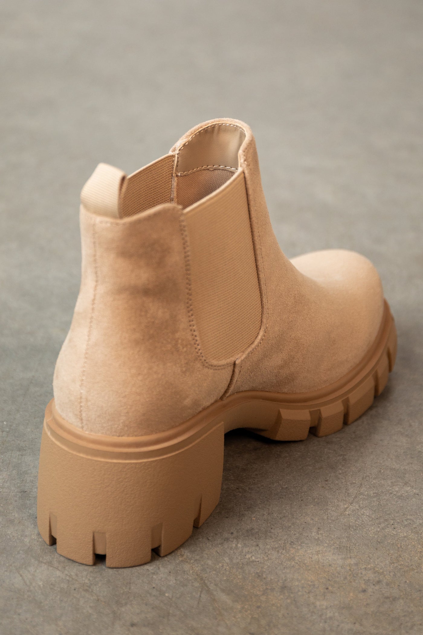 Latte Faux Suede Slip On Lug Booties