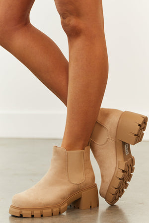Latte Faux Suede Slip On Lug Booties