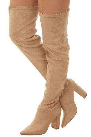 Latte Faux Suede Slouchy Knee Length Boots