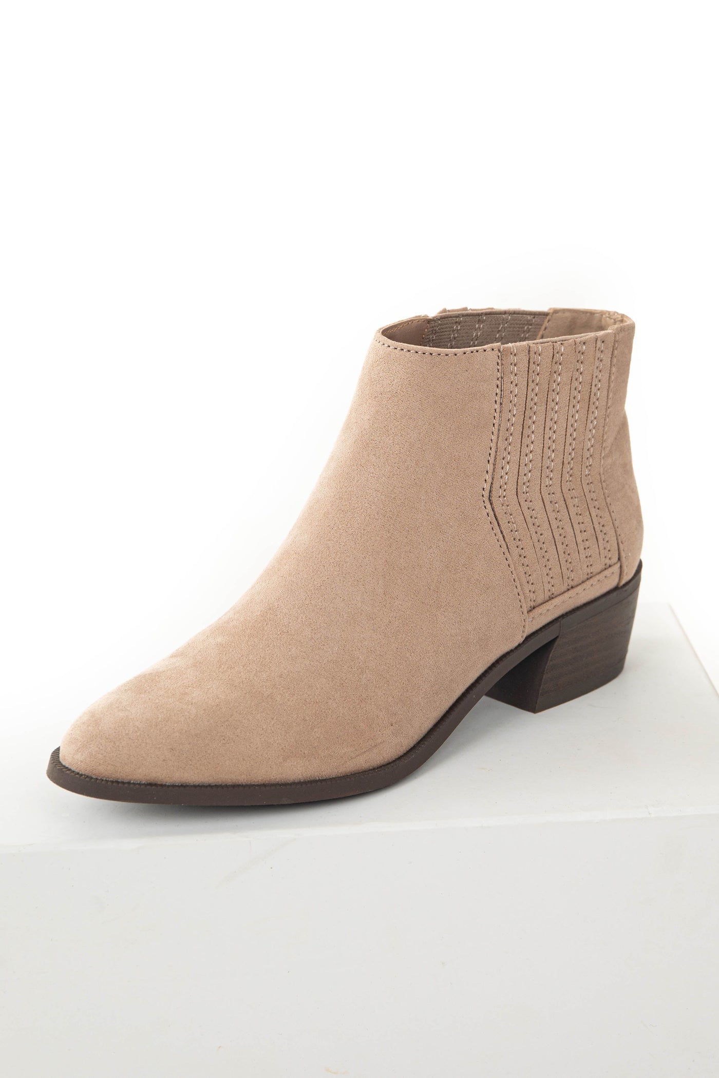 Latte Slit Elastic Panel Pointed Toe Booties
