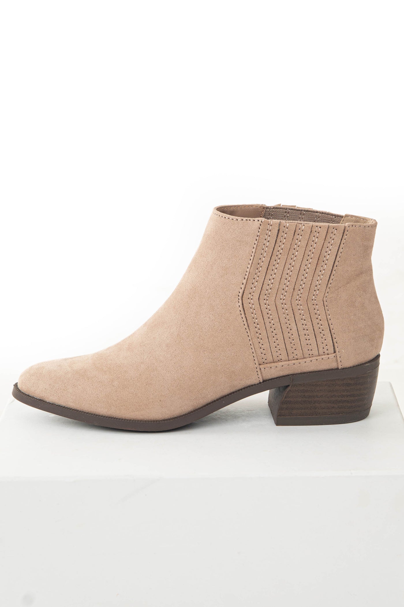 Latte Slit Elastic Panel Pointed Toe Booties