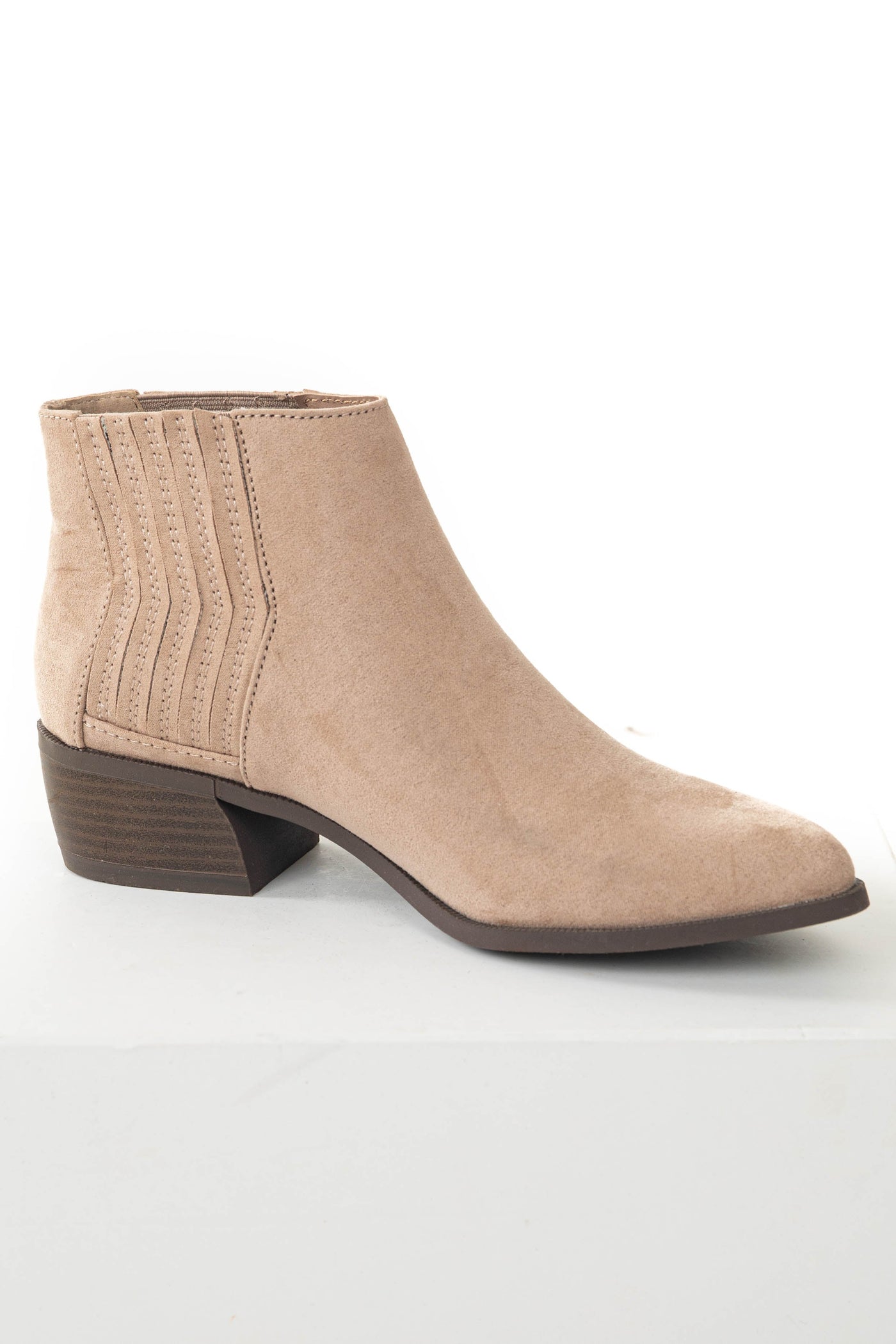 Latte Slit Elastic Panel Pointed Toe Booties