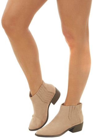 Latte Slit Elastic Panel Pointed Toe Booties