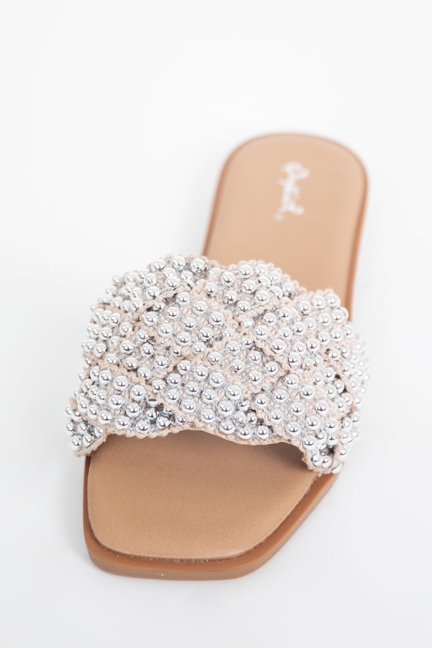 Latte Square Toe Sandals with Silver Beaded Strap
