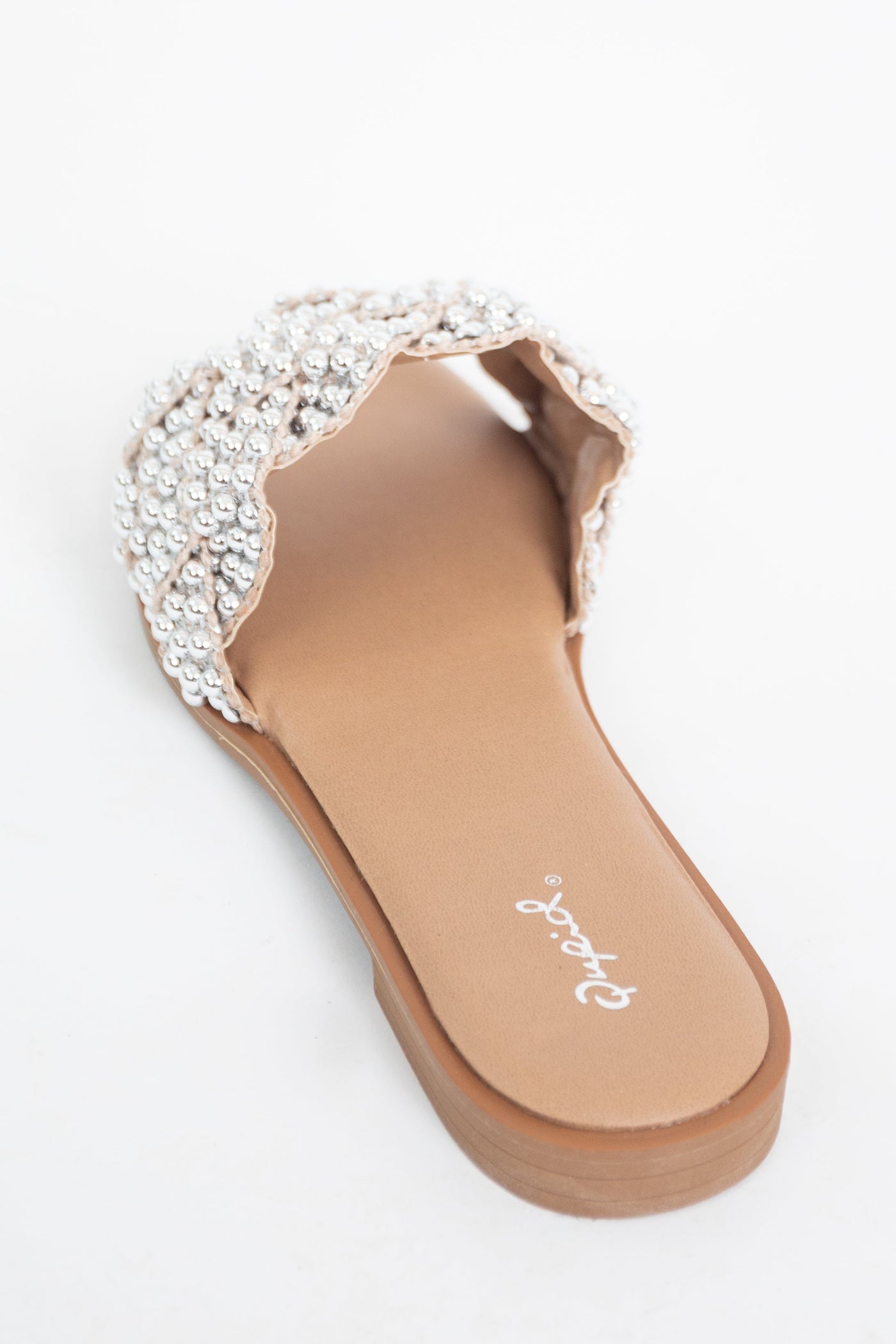 Latte Square Toe Sandals with Silver Beaded Strap