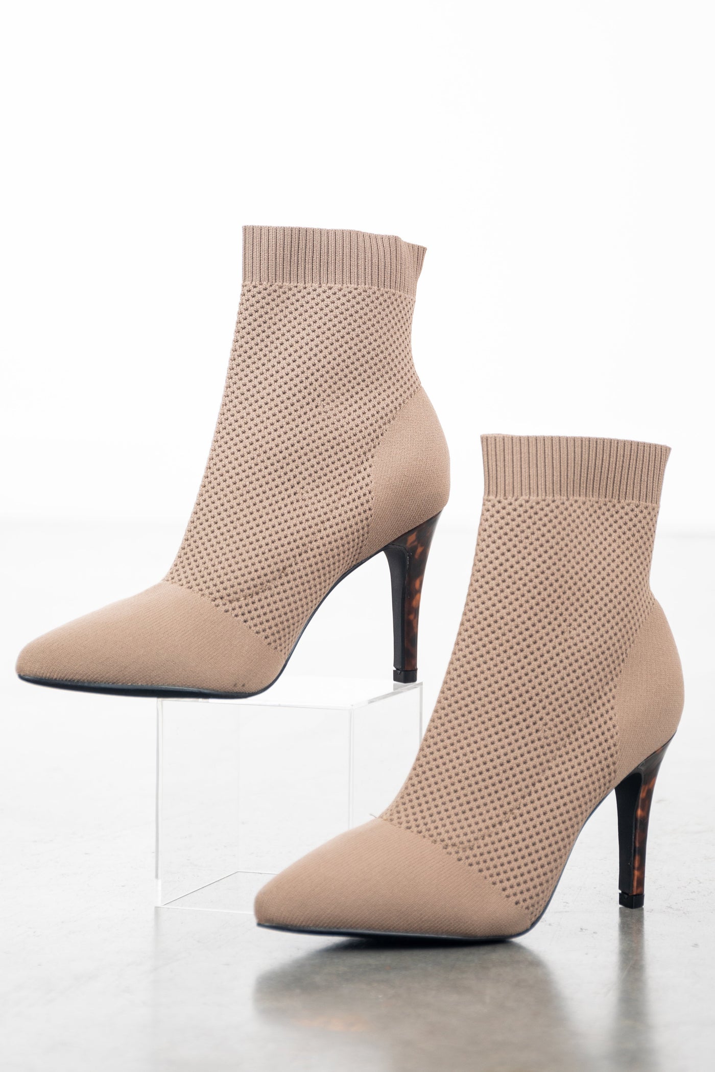 Latte Sweater Knit Pointed Toe Stiletto Booties