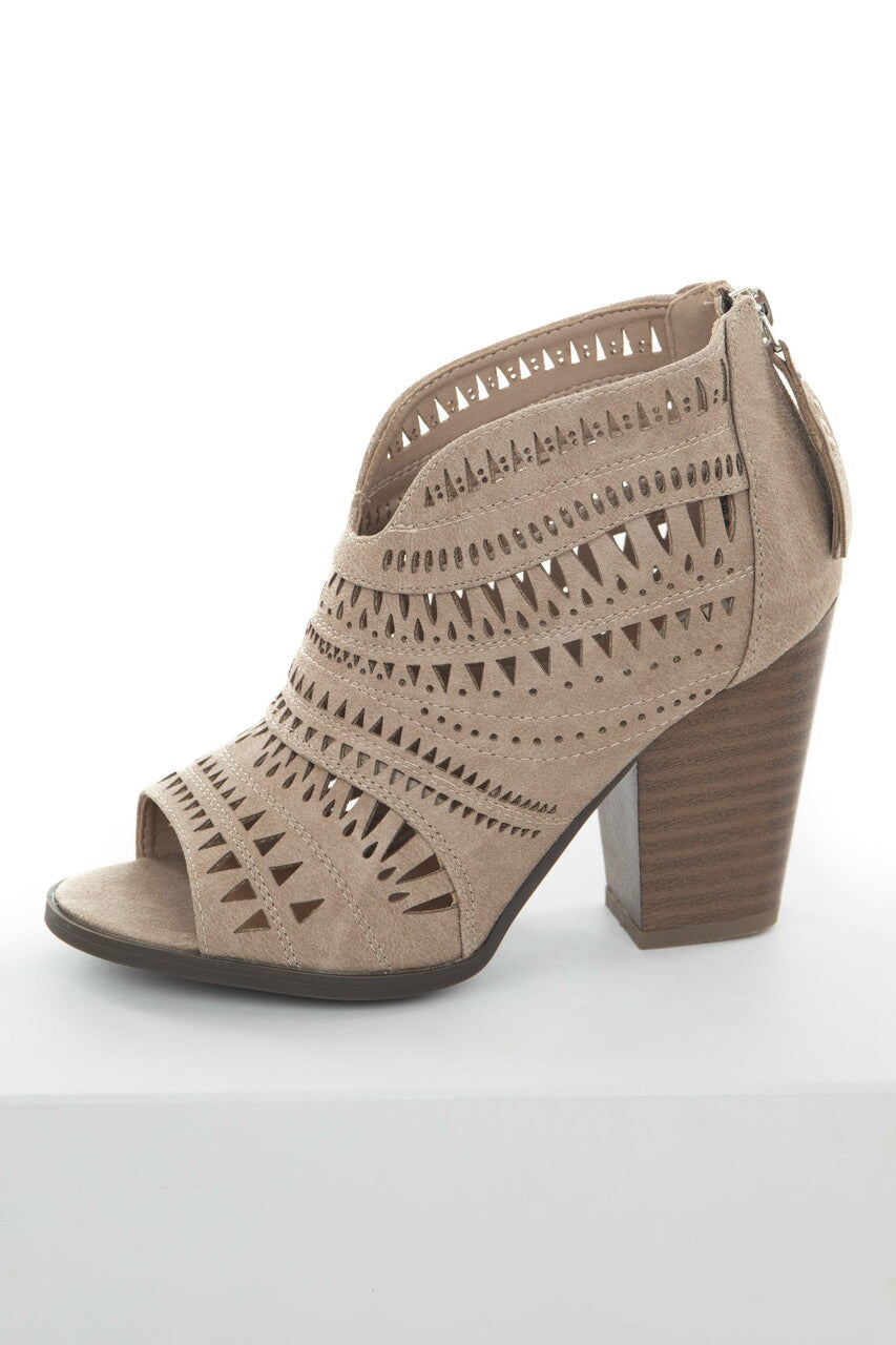 Latte Laser Cut Out Peep Toe High Heel Booties