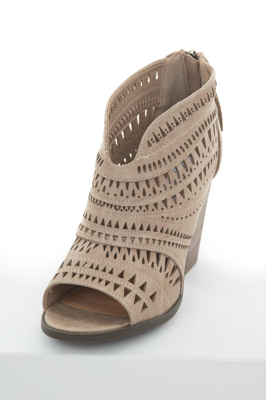 Latte Laser Cut Out Peep Toe High Heel Booties