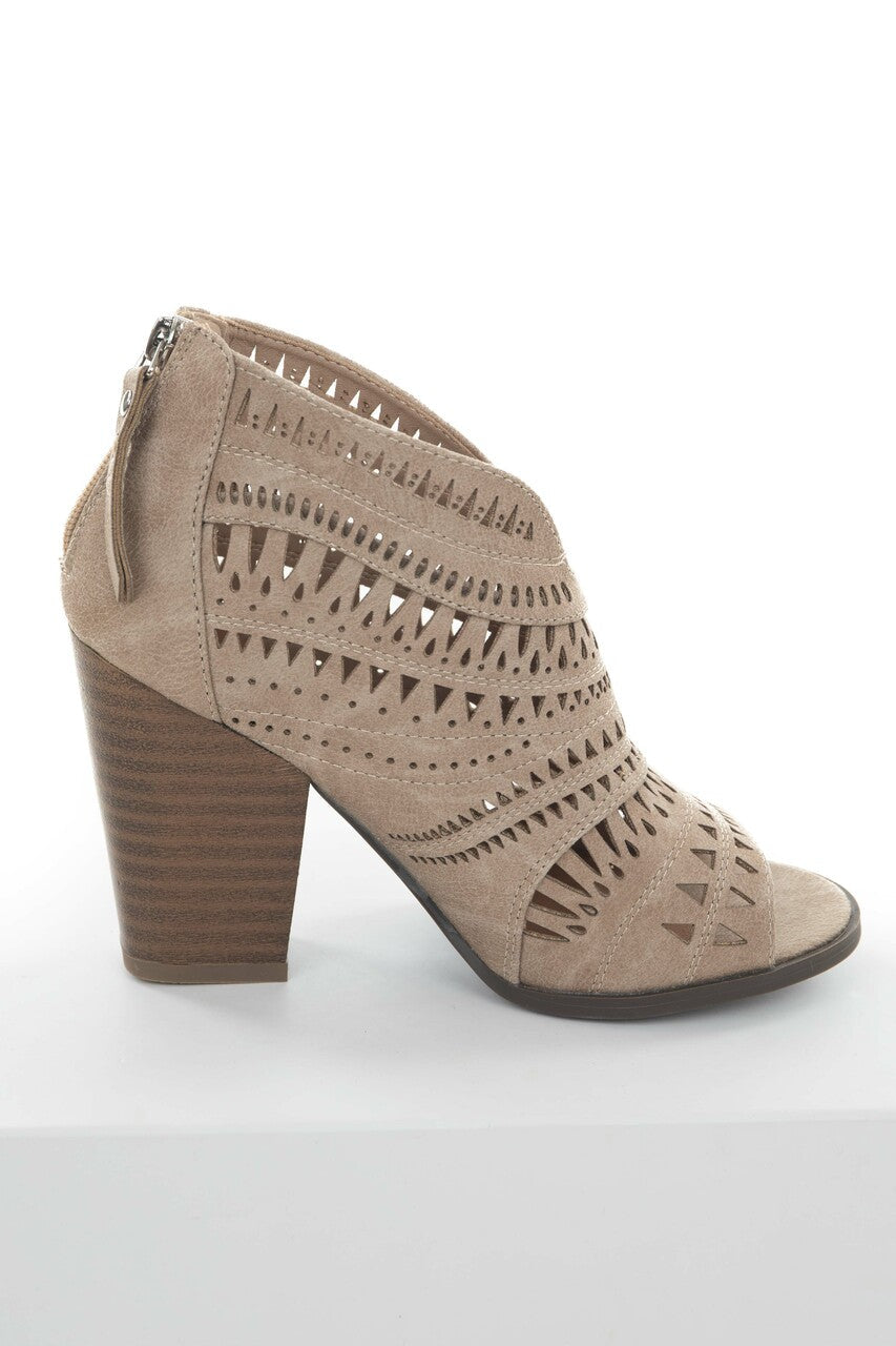 Latte Laser Cut Out Peep Toe High Heel Booties