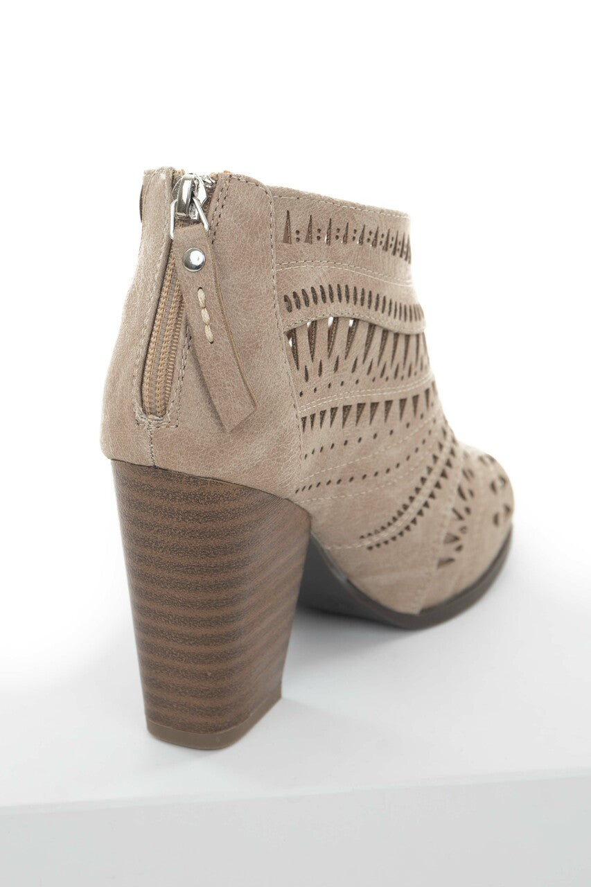 Latte Laser Cut Out Peep Toe High Heel Booties