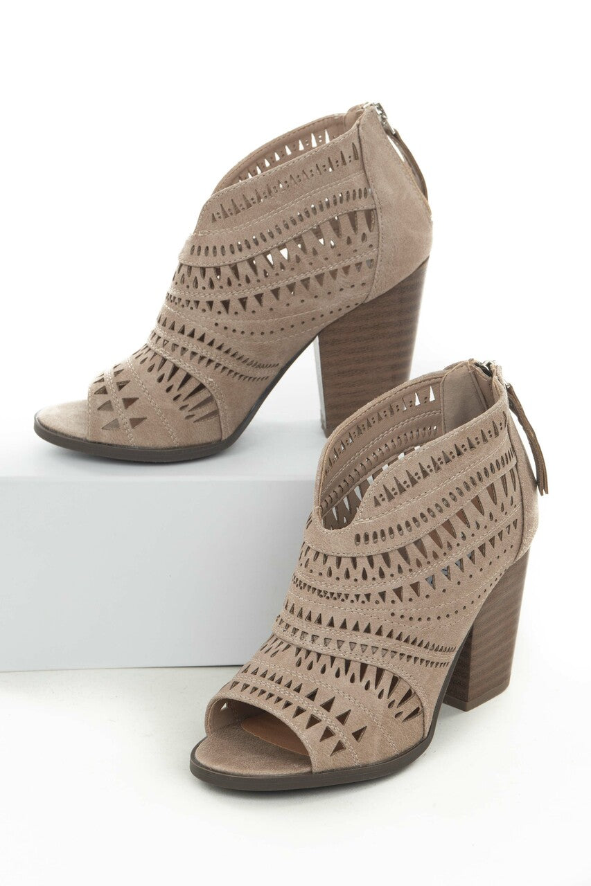 Latte Laser Cut Out Peep Toe High Heel Booties