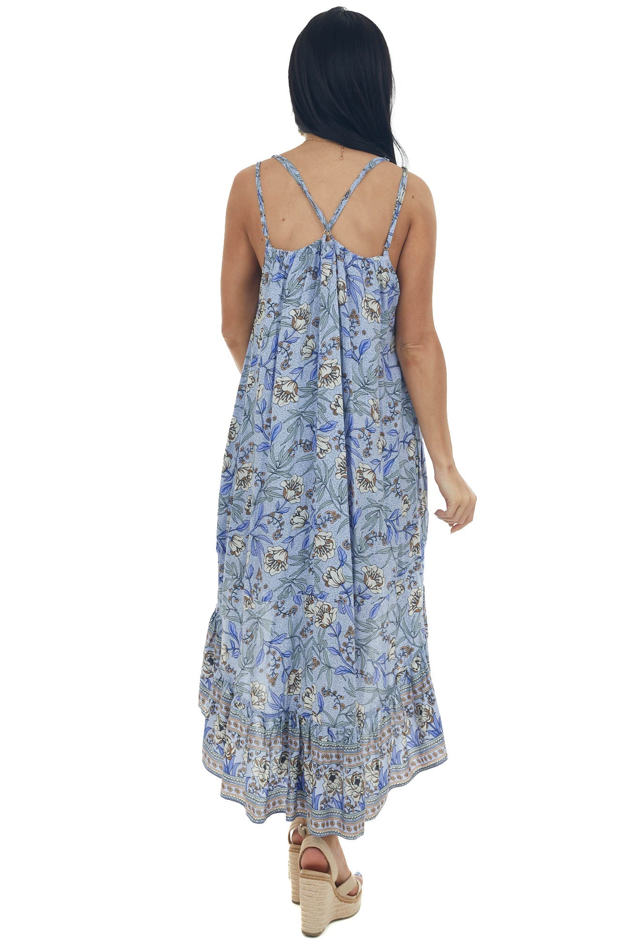 Lavender Floral Print Sleeveless High Low Dress