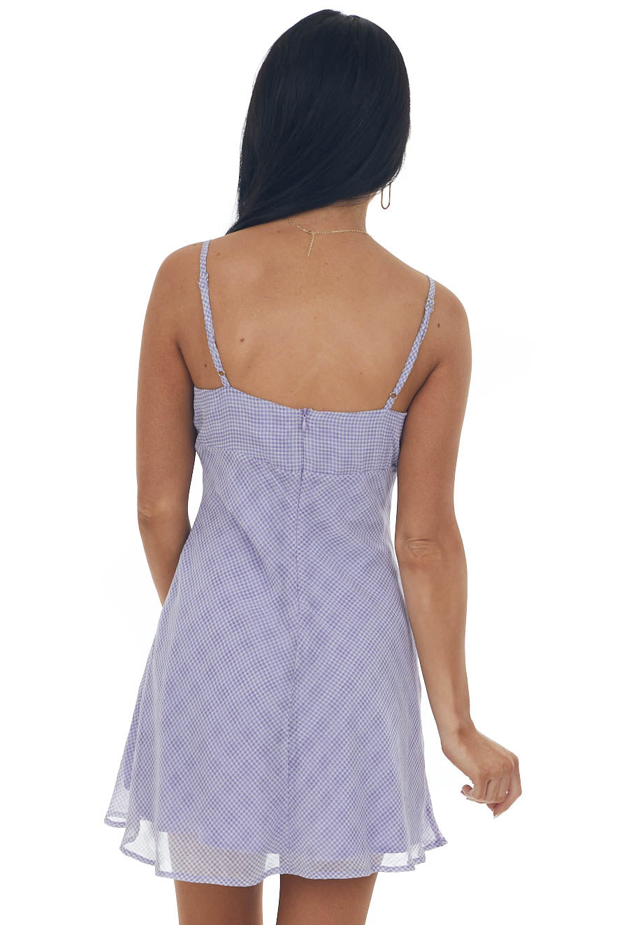 Lavender Gingham V Neck Babydoll Mini Dress