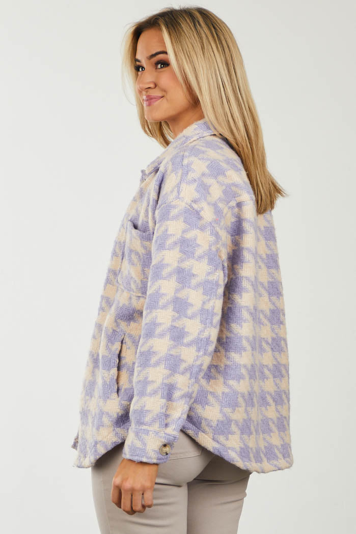 Lavender Houndstooth Button Up Shirt Jacket