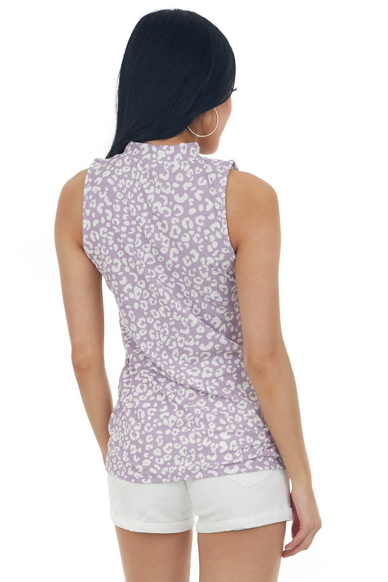 Lavender Leopard Print Sleeveless Mock Neck Top