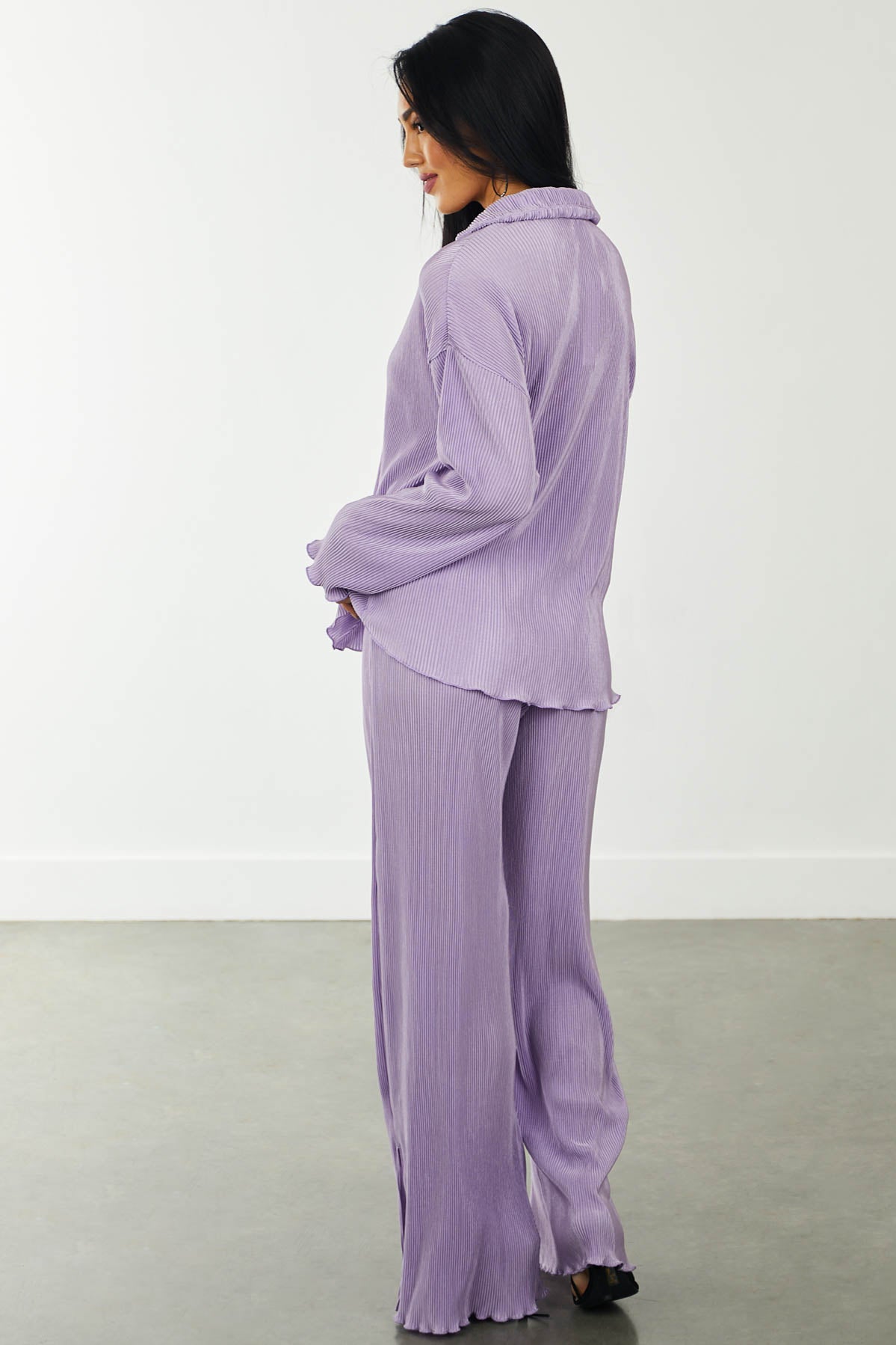 Lavender Loose Fit Shirt and Pants Plisse Set