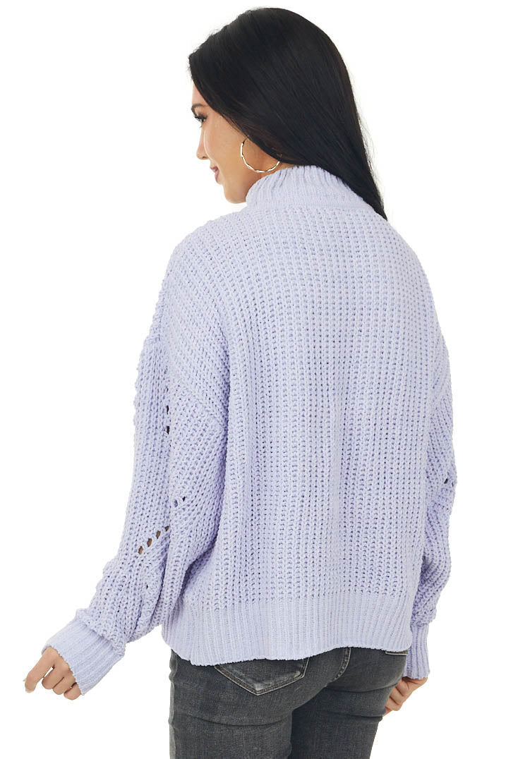 Lavender Mock Neck Pointelle Chenille Sweater
