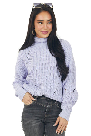 Lavender Mock Neck Pointelle Chenille Sweater