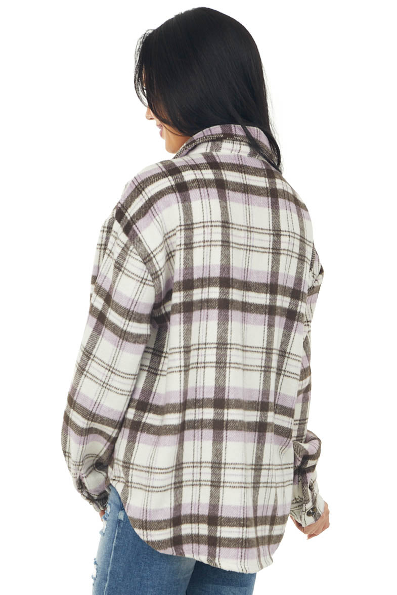 Lavender Plaid Button Down Shirt Jacket